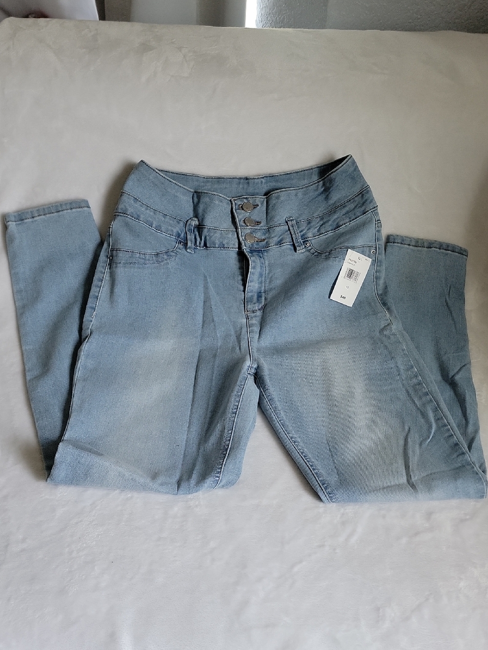 YMI Light Blue High-Rise Jeggings with Triple Button Waist